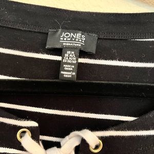 Black dress with white stripes dress.